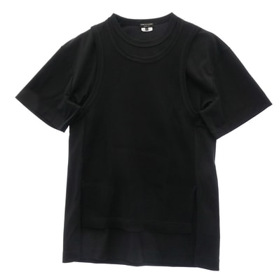 COMME des GARCONS HOMME PLUS コムデギャルソンオムプリュス Tシャツ 24AW PN-T009 Mesh T-shirt メッシュ ベスト レイヤード ドッキング 半袖 Tシャツ ブラック系 M【中古】
