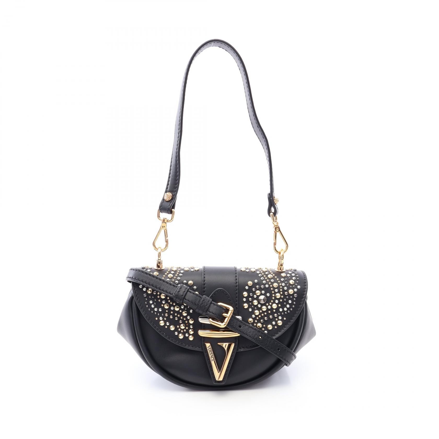 ヴェルサーチ VERSACE ヴィルトゥス スモール 2WAY ショルダーバッグ バッグ レザー レディース ブラック系 【中古】