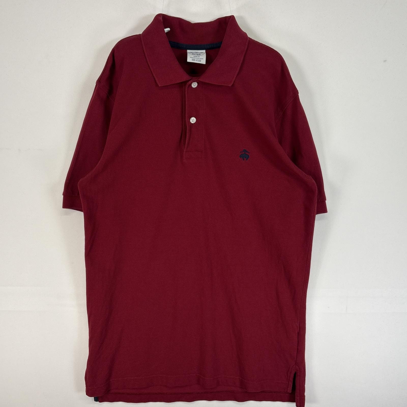 古着 90's/90年代 ブルックスブラザーズ Brooks Brothers 鹿の子 半袖 ポロシャツ ロゴ 刺繍 SLIM FIT PERFORMANCE POLO M  ワインレッド 無地 メンズ