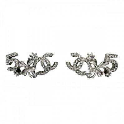 CHANEL シャネル ピアス No.5 ココマーク アクセサリー イヤリング クローバー ラインストーン B23P シルバー レディース 約9.9g 2023年【中古品】
