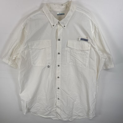 古着 コロンビア Columbia 半袖シャツ ボタンダウンシャツ ワンポイント ロゴ PFG 2XT ホワイト 無地 メンズ