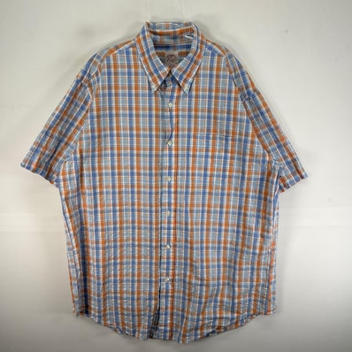 古着 ブルックスブラザーズ Brooks Brothers 半袖シャツ 346 ワッフル L ブルー系 チェック メンズ