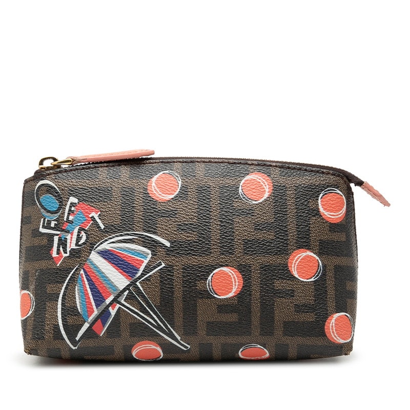 フェンディ ズッカ バレリーナモチーフ ポーチ 8N0114 ブラウン マルチカラー PVC レディース FENDI 【中古】