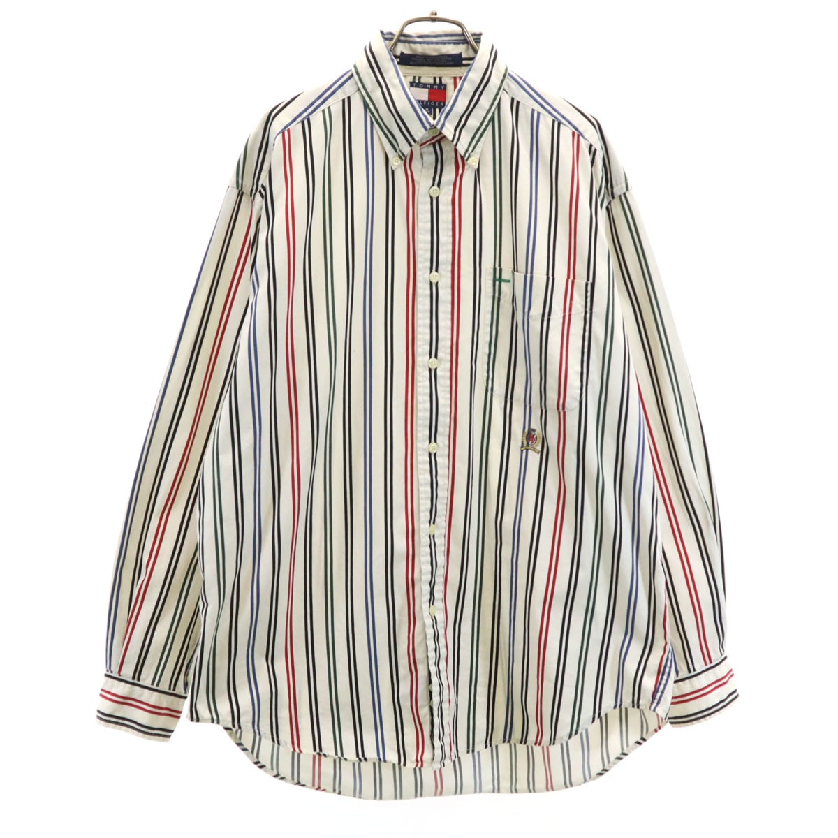 TOMMY HILFIGER トミーヒルフィガー ストライプ柄 長袖 ボタンダウンシャツ M ホワイト