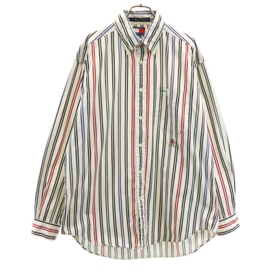 TOMMY HILFIGER トミーヒルフィガー ストライプ柄 長袖 ボタンダウンシャツ M ホワイト