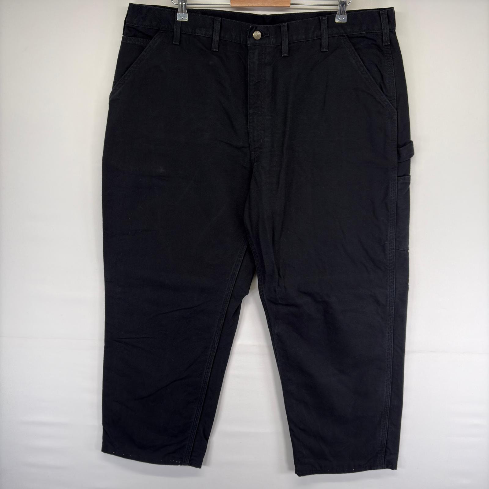 古着 カーハート Carhartt ダック パンツ ペインター 裏地チェック ワークパンツ ハンマーループ ジップ w44 L30  ブラック系 メンズ