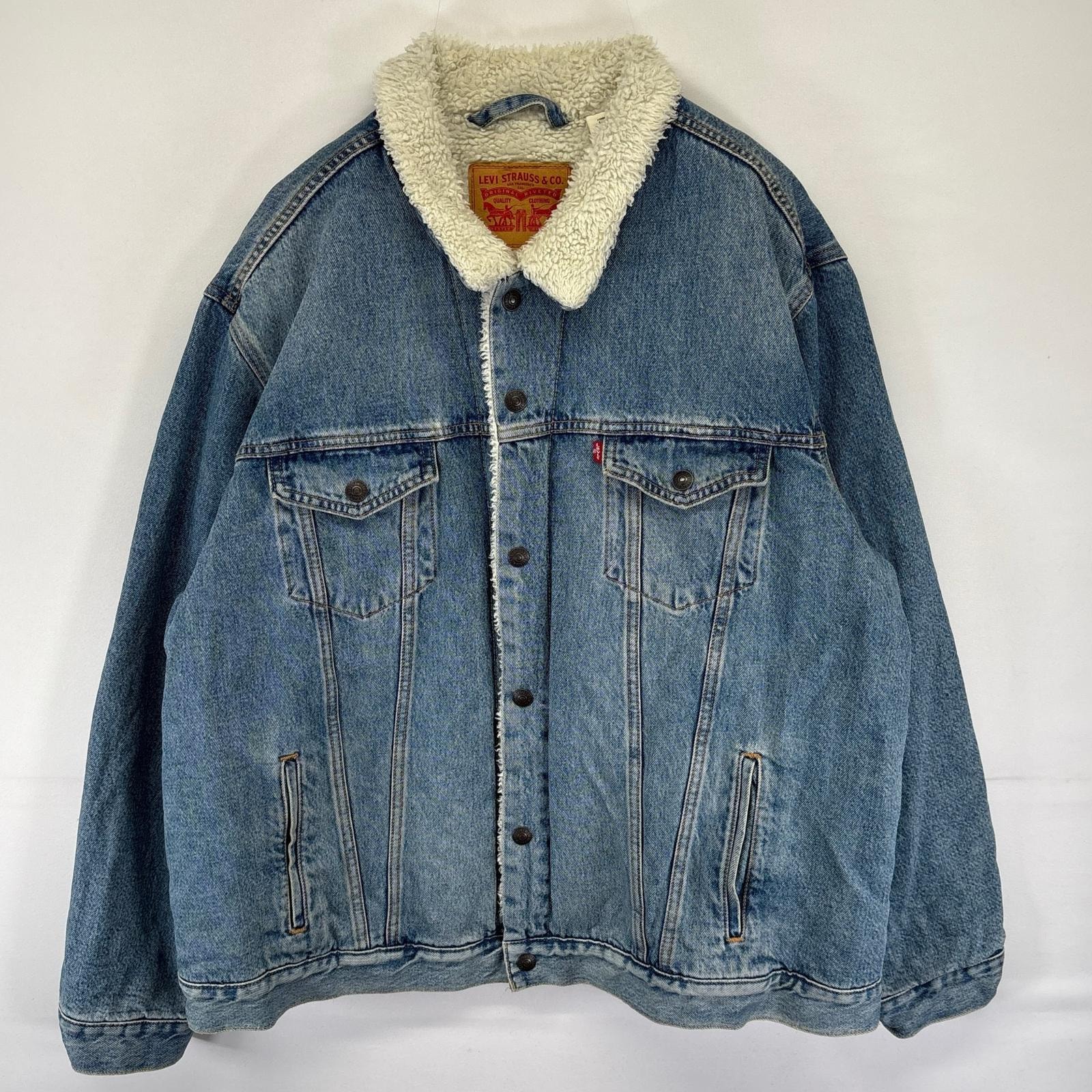 古着 リーバイス Levi's デニム ジャケット デニム スナップボタン ボアライナー 大きいサイズ 胸ポケット 2XL  ブルー系 メンズ