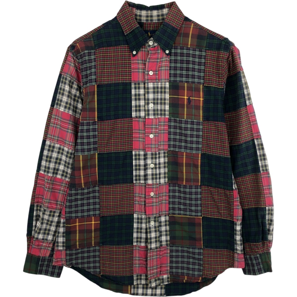 古着 ラルフローレン Ralph Lauren パッチワーク 長袖 ボタンダウンチェックシャツ メンズM相当/eaa614311