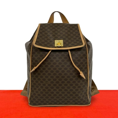 CELINE セリーヌ マカダム ブラゾン トリオンフ 柄 ロゴ リング金具 レザー PVC リュックサック ブラウン
403-4