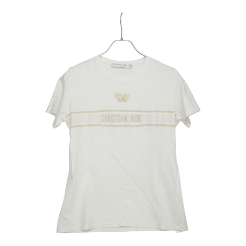 ディオール ジャージー 蝶刺繍 ロゴ 半袖Tシャツ カットソー 413T06B4414 ホワイト コットン ナイロン リヨセル レディース Dior 中古