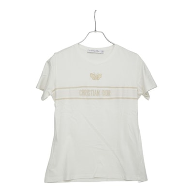 ディオール ジャージー 蝶刺繍 ロゴ 半袖Tシャツ カットソー 413T06B4414 ホワイト コットン ナイロン リヨセル レディース Dior 中古