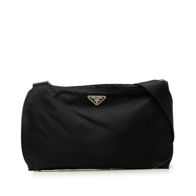 プラダ 三角ロゴプレート 斜め掛け ショルダーバッグ ブラック ナイロン レディース PRADA 中古