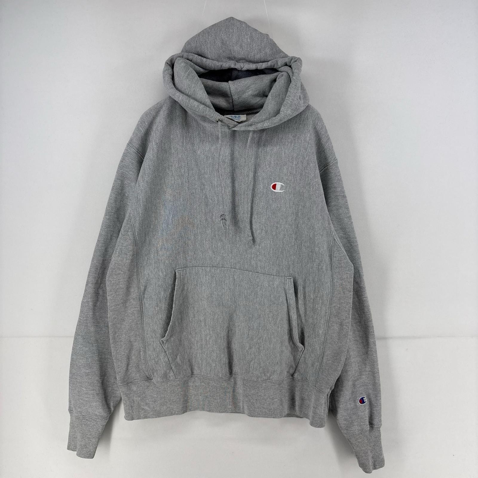 古着 チャンピオン Champion パーカー スウェット プルオーバー ワンポイント ロゴ 刺繍 リバースウィーブ M  グレー メンズ