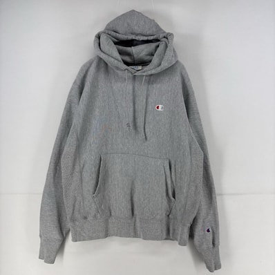 古着 チャンピオン Champion パーカー スウェット プルオーバー ワンポイント ロゴ 刺繍 リバースウィーブ M グレー メンズ
