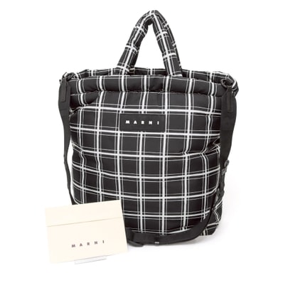 【極品】マルニ MARNI チェック ナイロン パフトート SHMQ0060U1