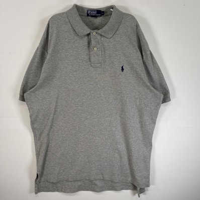 古着 90's/90年代 ポロバイラルフローレン Polo by Ralph Lauren 半袖 ポロシャツ ロゴ 刺繍 2ボタン L グレー 無地 メンズ
