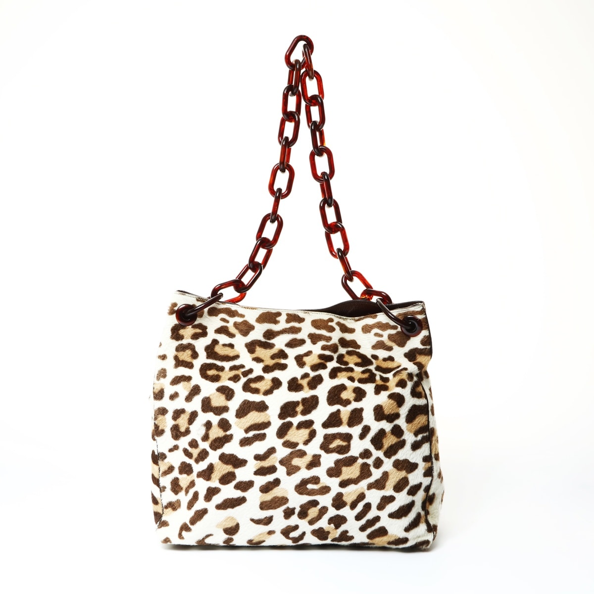 プラダ PRADA ハラコ レオパード チェーン ショルダーバッグ【中古】
