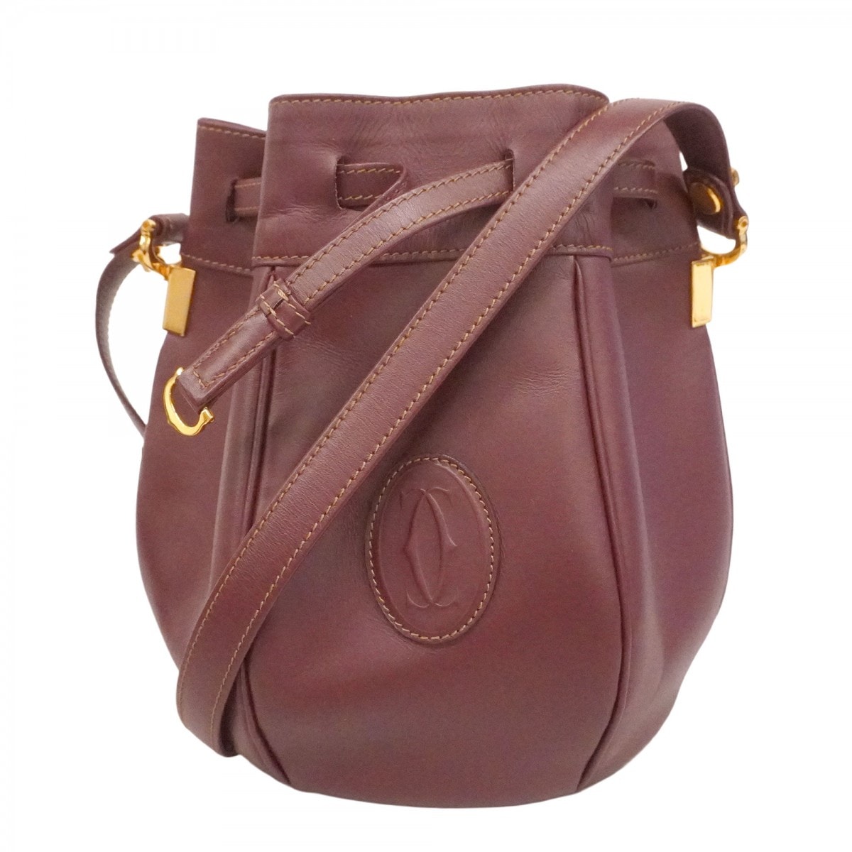 【6dc3395】カルティエ ショルダーバッグ マスト レザー ボルドー ゴールド金具【中古】レディース