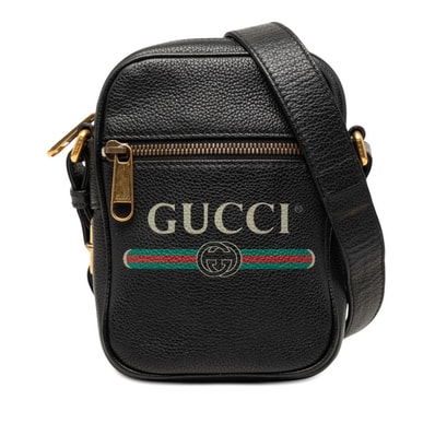 グッチ ロゴ シェリーライン 斜め掛け ショルダーバッグ 574803 ブラック レザー レディース GUCCI 【中古】