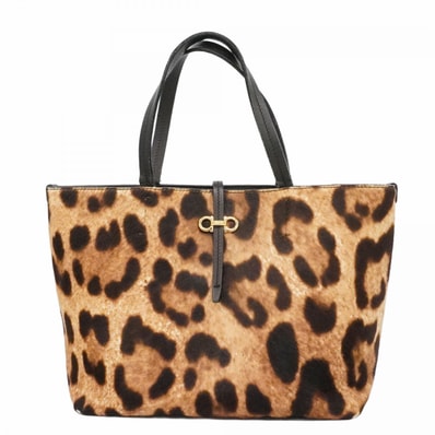 【6dc3992】サルヴァトーレフェラガモ トートバッグ ガンチーニ ハラコ ブラウン ブラック ゴールド金具【中古】レディース