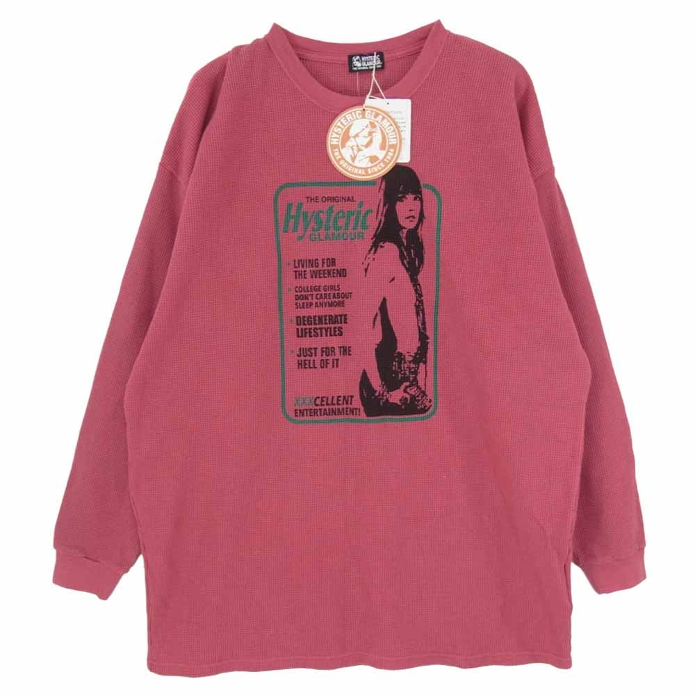 HYSTERIC GLAMOUR ヒステリックグラマー 01183CL06 ヒスガール プリント ワッフル ロングスリーブ 長袖 カットソー ピンク系【極上美品】【中古】