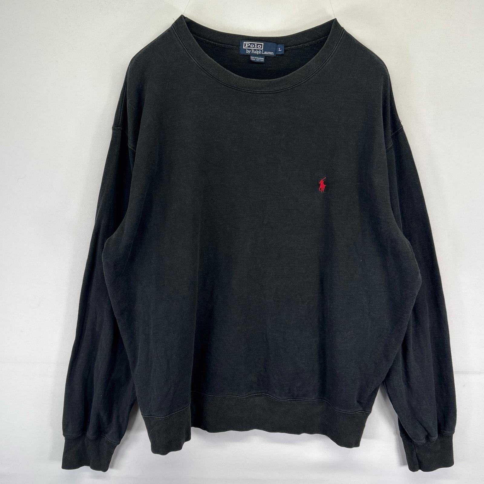 古着 ポロバイラルフローレン Polo by Ralph Lauren スウェット クルーネック ワンポイントロゴ プルオーバー L  ブラック系 メンズ