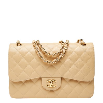 シャネル ココマーク マトラッセ30 ダブルフラップ チェーン ショルダーバッグ ベージュ キャビアスキン レディース CHANEL 【中古】