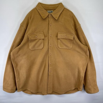 古着 エルエルビーン L.L.Bean ニット フリースシャツ フルボタン 胸ポケット 大きいサイズ アウトドア 2XL ベージュ系 無地 メンズ