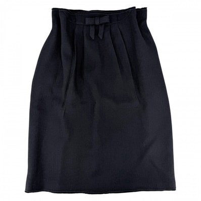 PRADA プラダ スカート リボン ミディスカート ボトムス 服 アパレル 36 ネイビー 紺 ウール レディース 美品【中古品】