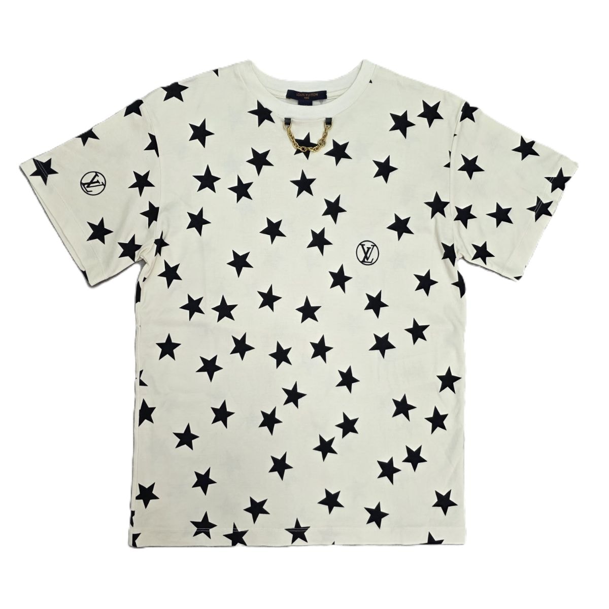 LOUIS VUITTON ルイ・ヴィトン 22SS スター ロゴ プリント チェーン トップス 半袖Tシャツ RW222W PR9 FNTS30 XS コットン ホワイト  メンズ【中古】