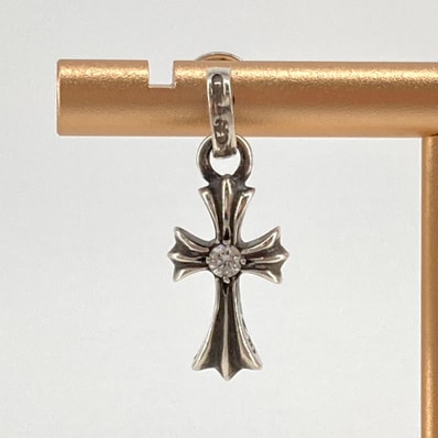 CHROME HEARTS(クロムハーツ) BBY F PPRCHN ベイビーファットクロス ドロップ 両面ダイヤモンド付き SV925 片耳 ピアス 2.25g シルバー