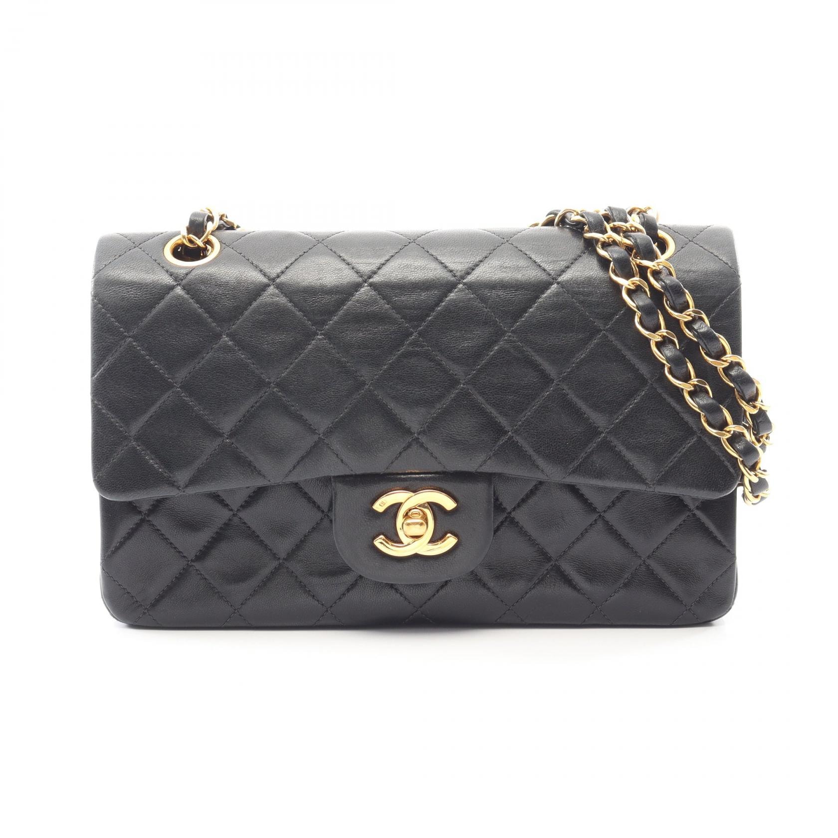 シャネル CHANEL マトラッセ Wフラップ ヴィンテージ ショルダーバッグ バッグ ラムスキン(羊革) レディース ブラック系 【中古】