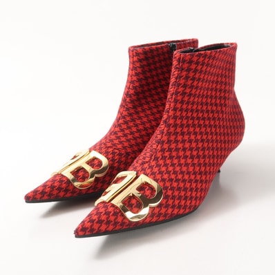 BALENCIAGA バレンシアガ ブーツ サイズ36 BB アンクルブーツ ポインテッドトゥ ハウンドトゥース イタリア製 ブランド古着【中古】20251124/RA6655