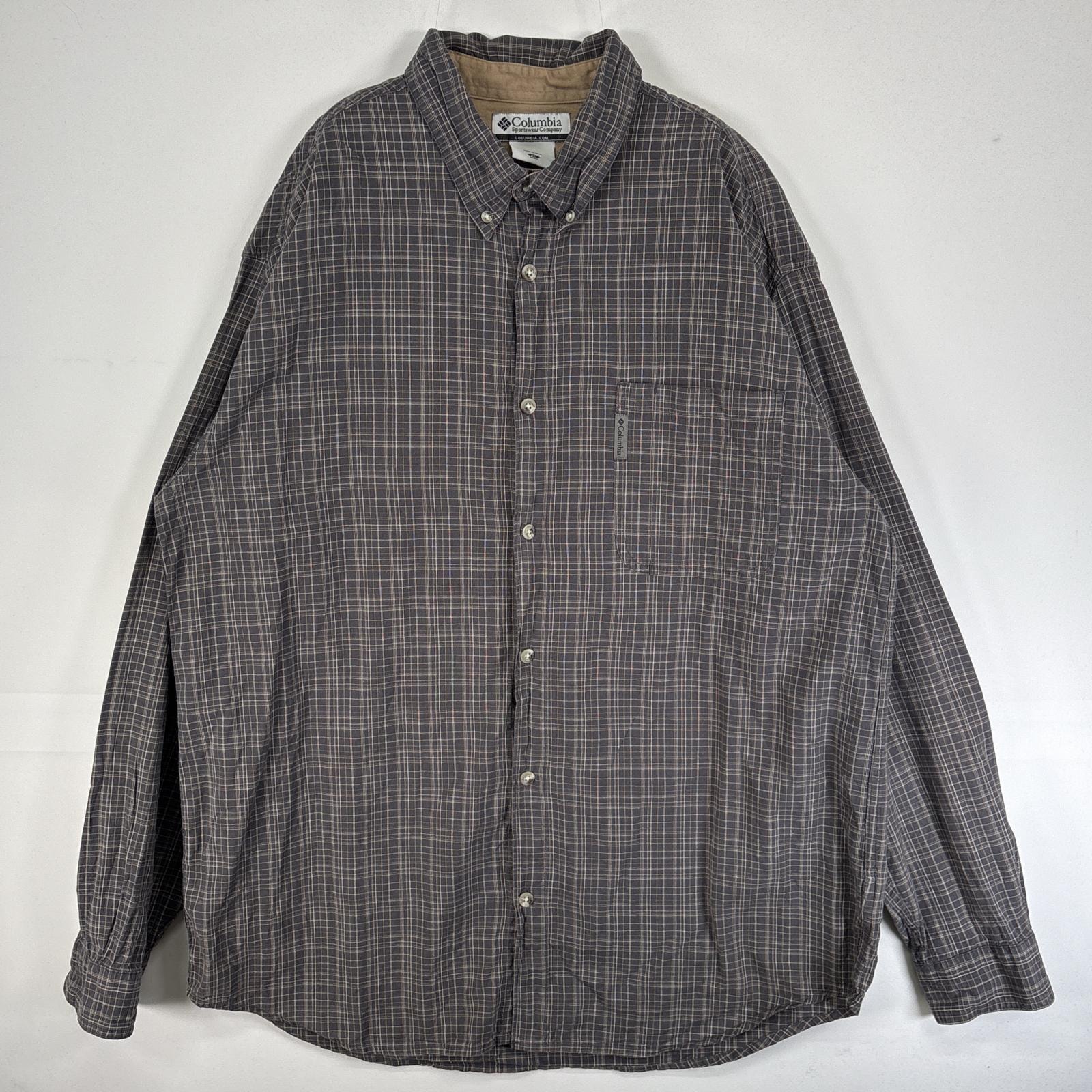 古着 コロンビア Columbia 長袖シャツ ワンポイント ロゴ 大きいサイズ チェック XL  グレー マルチカラー メンズ