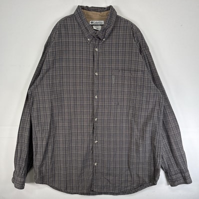 古着 コロンビア Columbia 長袖シャツ ワンポイント ロゴ 大きいサイズ チェック XL グレー マルチカラー メンズ