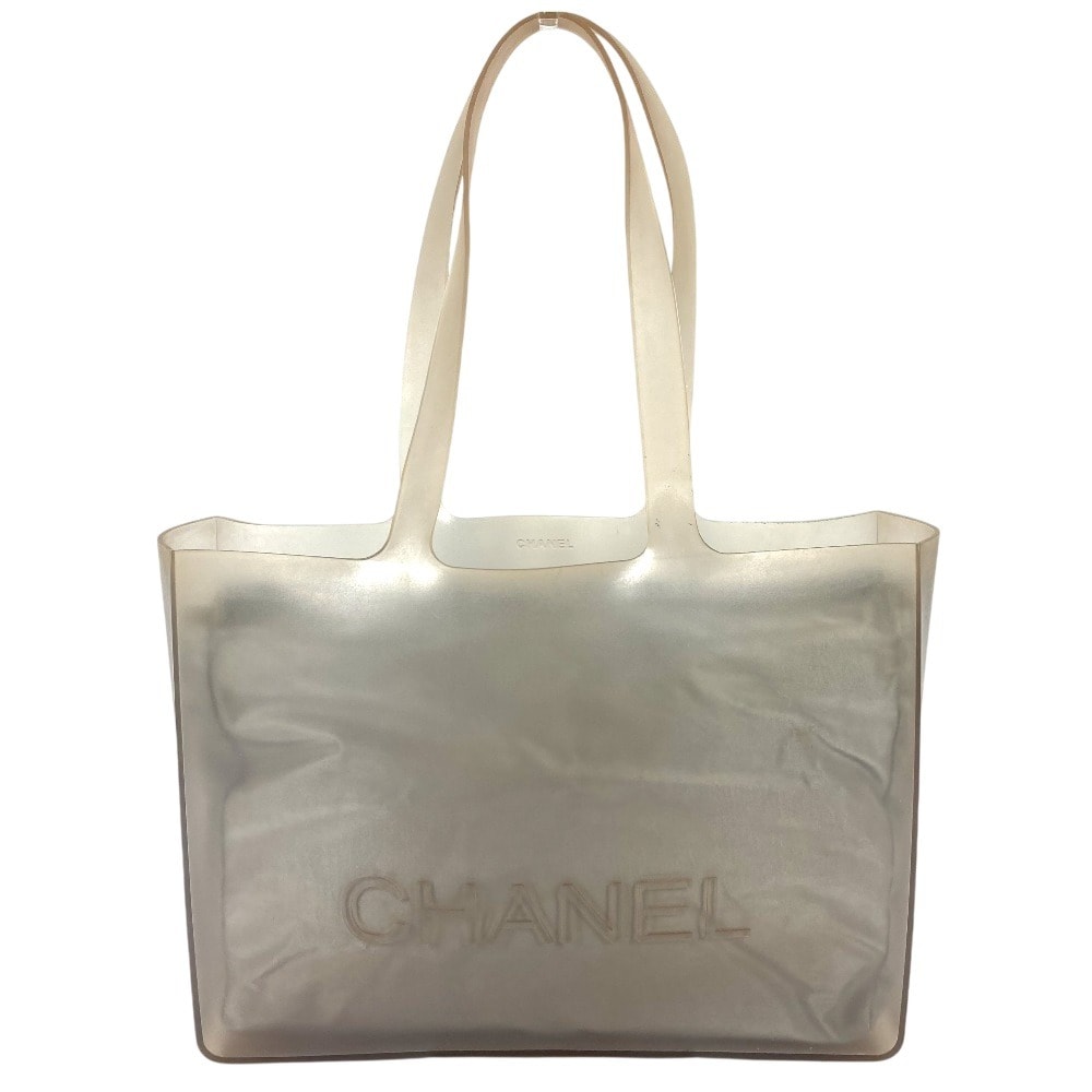 シャネル CHANEL ロゴ ポーチ付き カバン トートバッグ ビーチバッグ ショルダーバッグ ラバー グレー