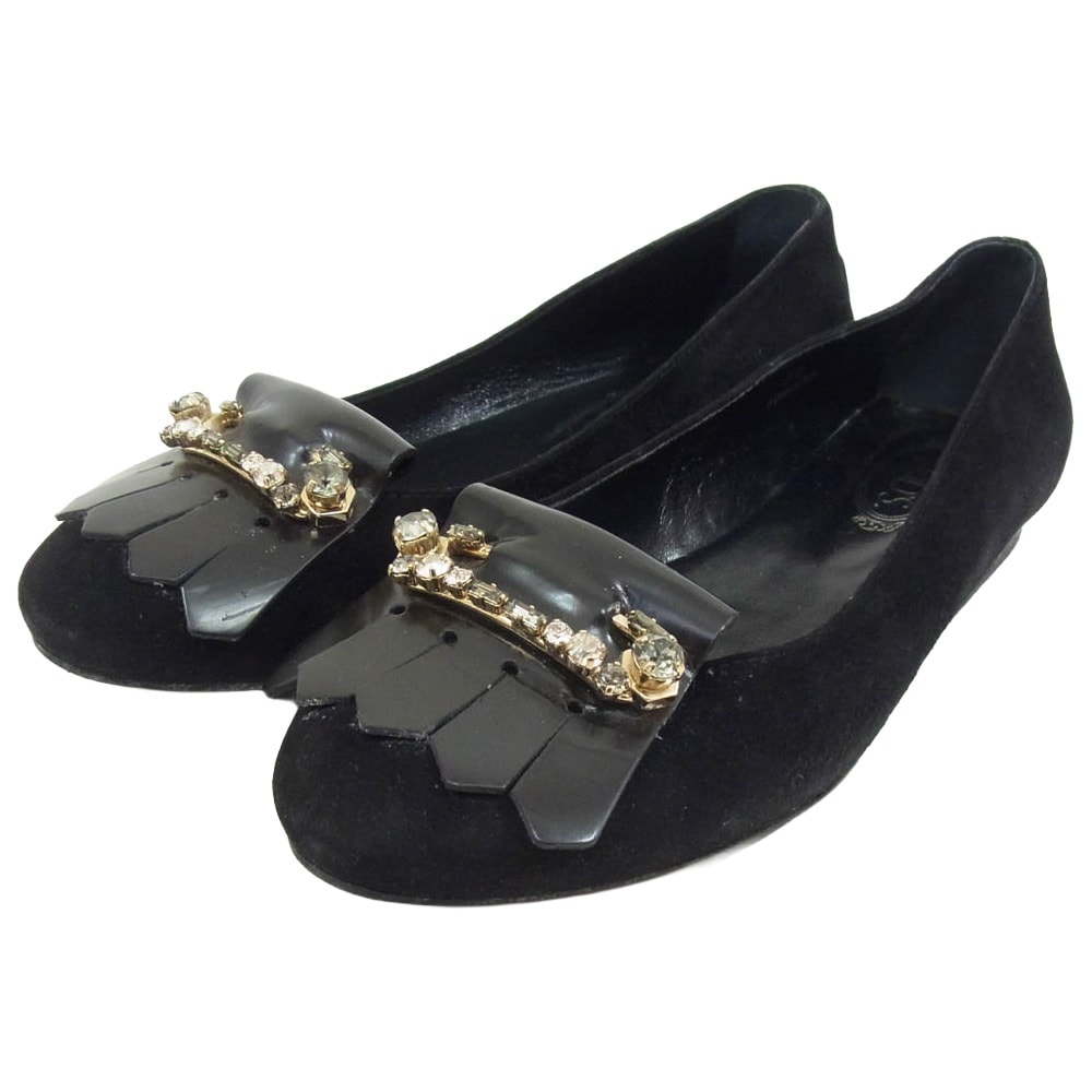 TOD’S トッズ パンプス ビジュー タッセル バレリーナ シューズ パンプス ブラック系 36【中古】