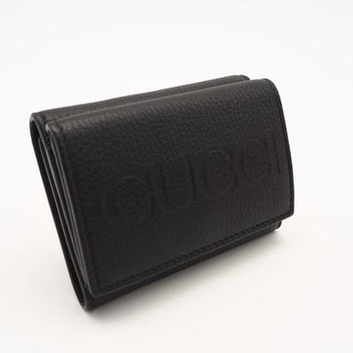 美品 GUCCI グッチ グッチロゴ レザー コンパクトウォレット 736151 三つ折り財布 ブラック レザー メンズ