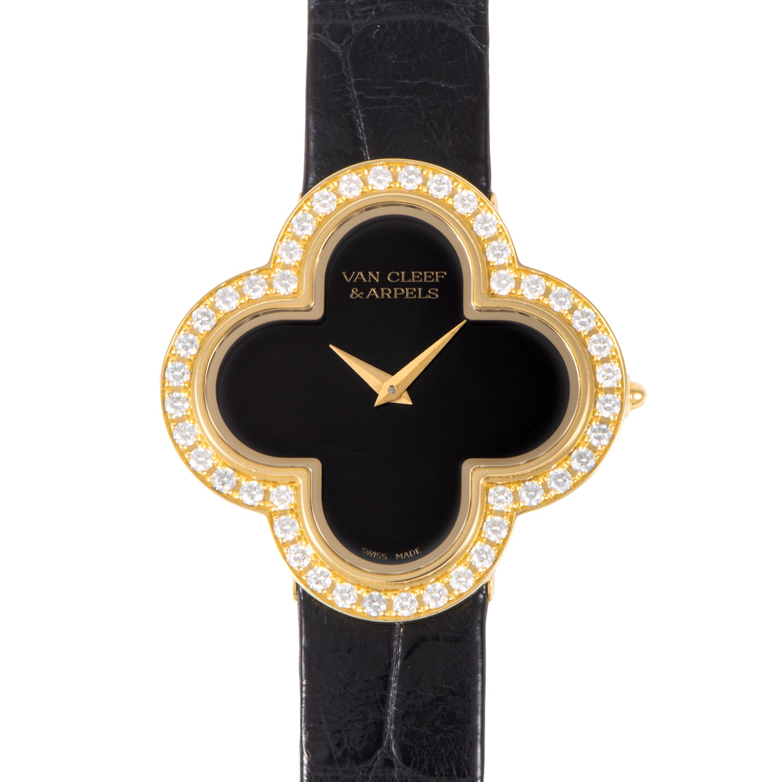 Van Cleef & Arpels ヴァンクリーフ&アーペル アルハンブラ ミディアムモデル ウォッチ VCARN5HZ00 オニキス K18YG【中古】