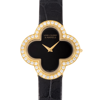 Van Cleef & Arpels ヴァンクリーフ&アーペル アルハンブラ ミディアムモデル ウォッチ VCARN5HZ00 オニキス K18YG【中古】