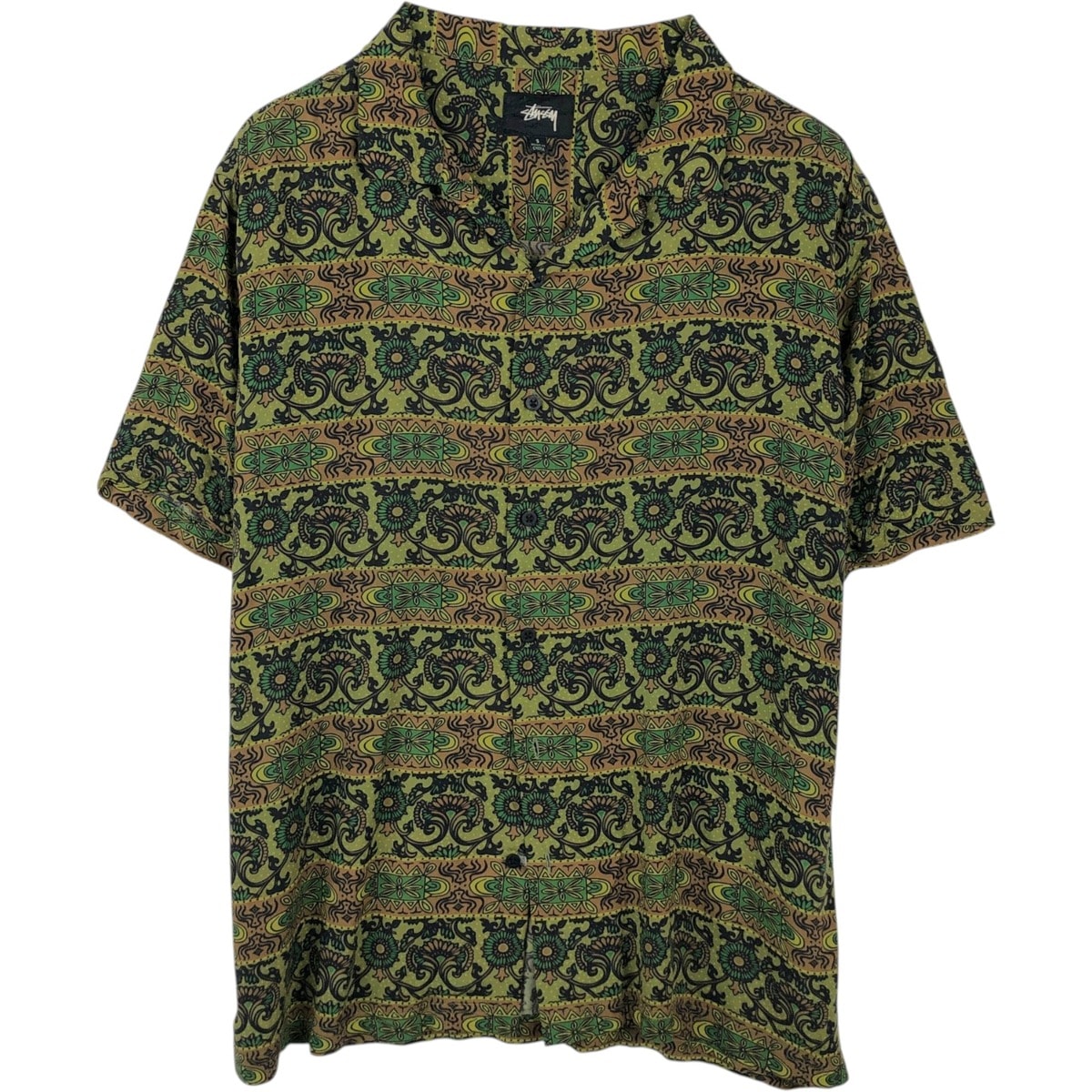 古着 ステューシー STUSSY 総柄 半袖 オープンカラー レーヨンシャツ ボックスシャツ メンズS相当/eaa660998