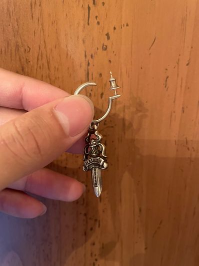 Chrome Hearts # 5 Dagger Charm On Hoop Earrings "Silver"
