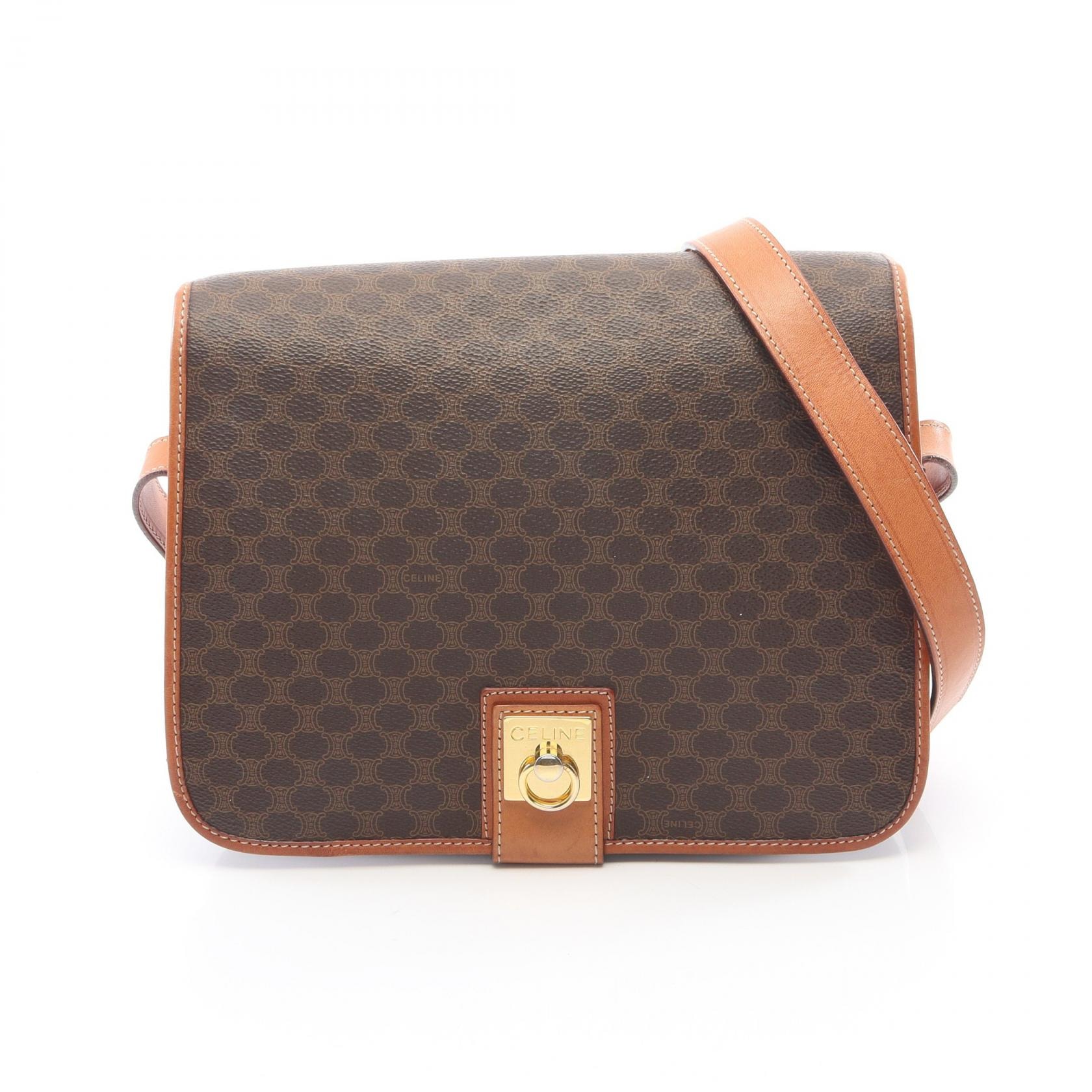 セリーヌ CELINE マカダム ショルダーバッグ バッグ PVCコーティングキャンバス レザー レディース ブラウン系 【中古】