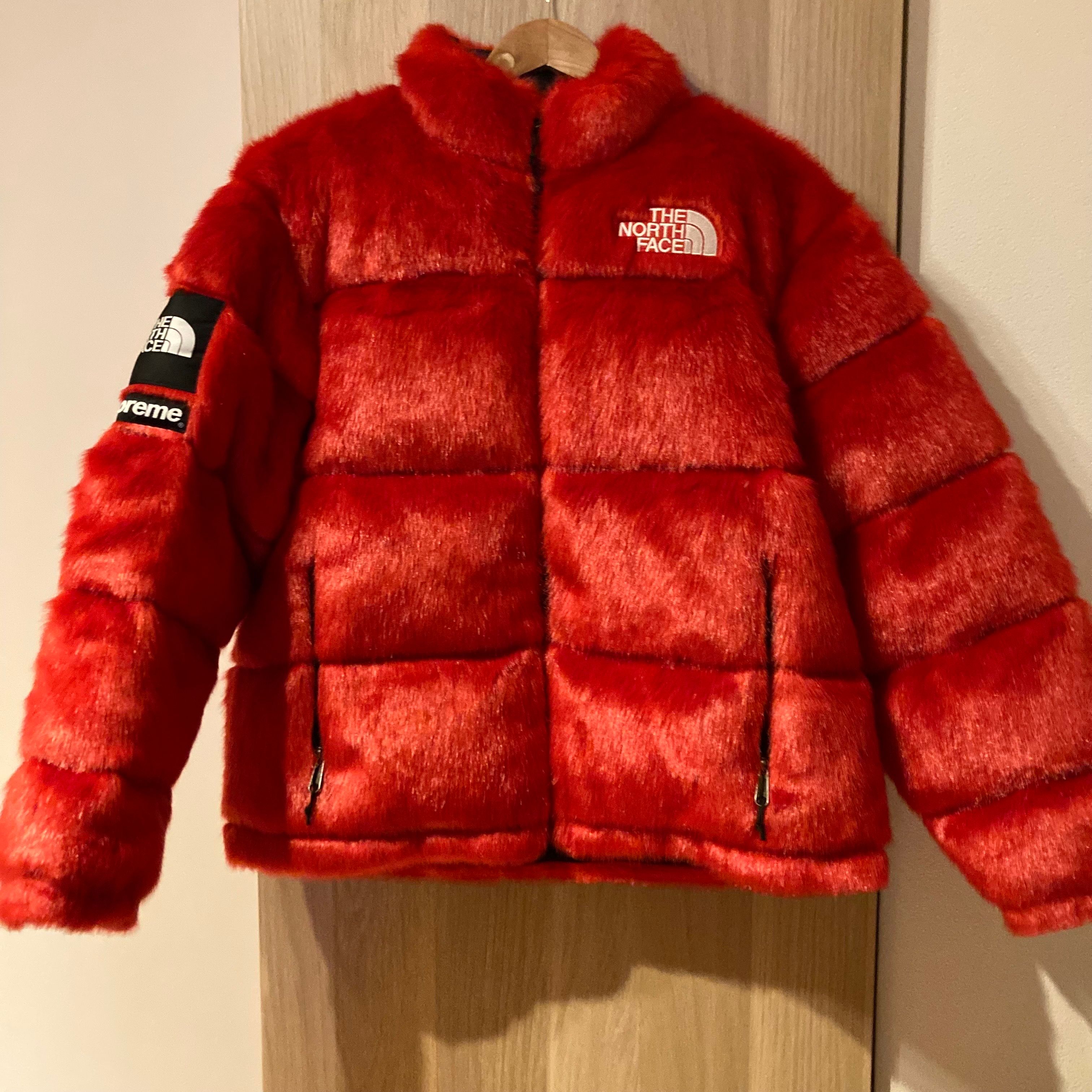 Supreme x The North Face Faux Fur Nuptse Jacket "Red"