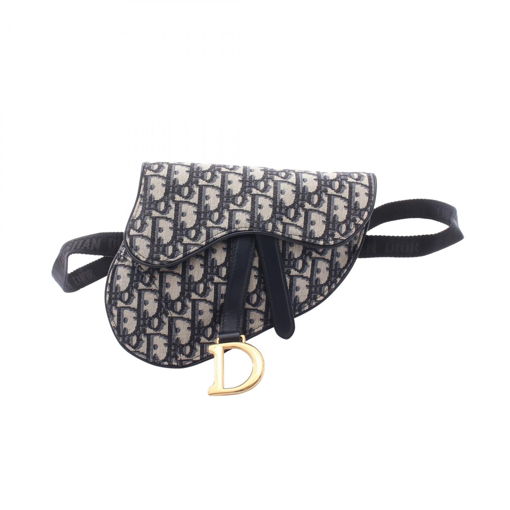 ディオール Dior SADDLE サドル オブリーク ウエストバッグ バッグ キャンバス レザー レディース ネイビー系 / ベージュ系 【中古】