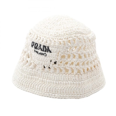 プラダ PRADA ハット 帽子 ラフィア レディース ホワイト系 1HC137 【中古】