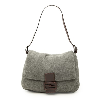 フェンディ マンマバケット ハンドバッグ ワンショルダーバッグ グレー ブラウン ニット レザー レディース FENDI 中古