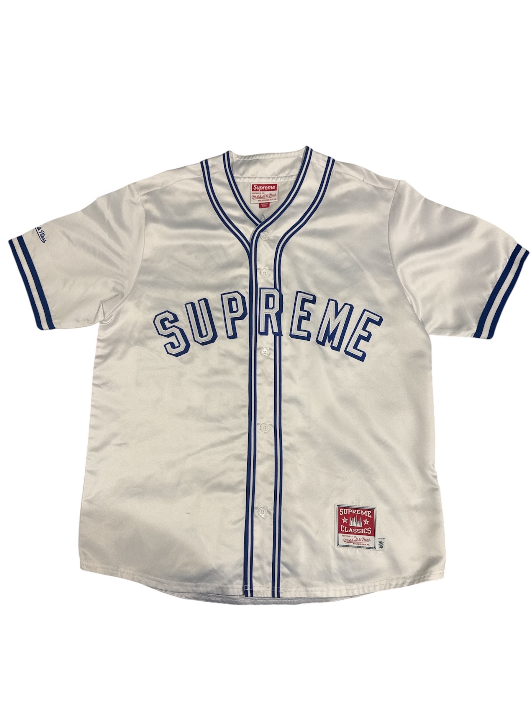 Supreme / Mitchell & Ness Satin Baseball Jersey "White"