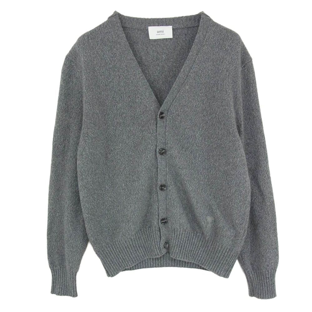 AMI PARIS アミパリス カーディガン HKC127.005 DE COEUR ウール カシミア カシミヤ Vネック カーディガン グレー系 L【中古】