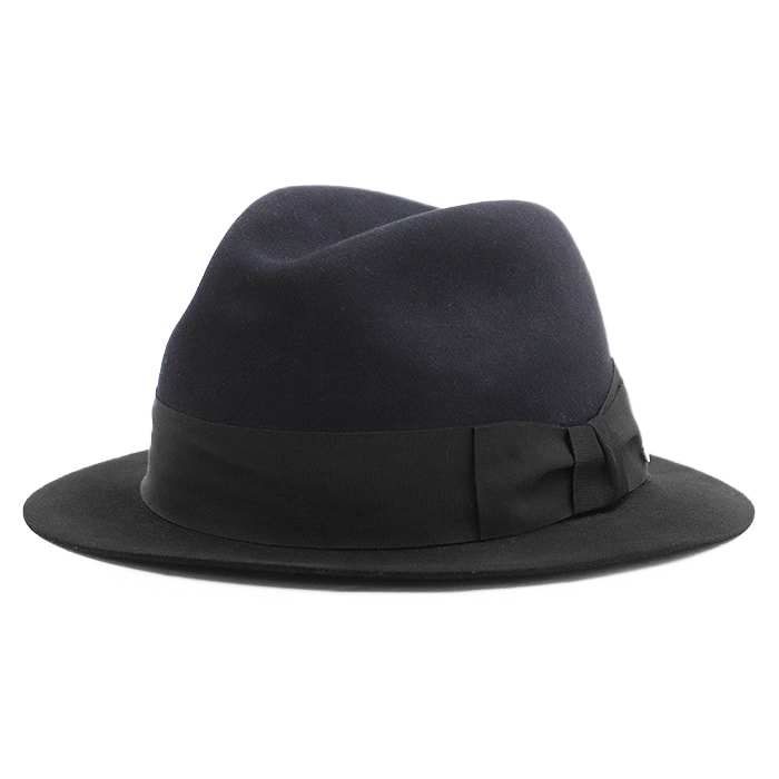 SALE【美品】HERMES エルメス ラビットフェルトハット メンズ レディース ユニセックス サイズ 58 グログランリボン シグネチャー ロゴ クルードセル セリエ チャーム バイカラー 帽子 ネイビー ブラック 黒 紺 イタリア製